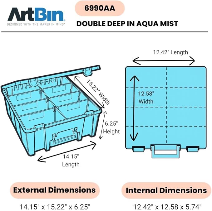 ArtBin 6990AA Super Satchel Double Deep Compartment Box - Art Storage with 8 Removable Compartments, Smart Closure for Craft Supplies (Aqua Mist- Pack of 1)