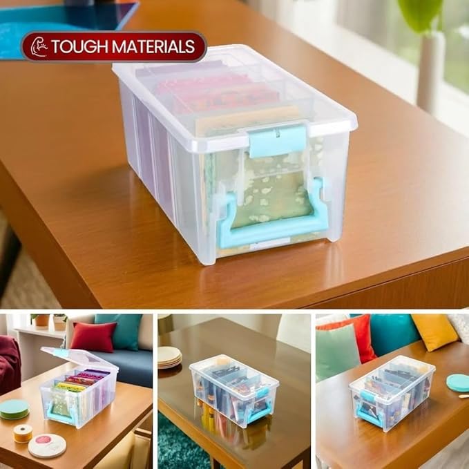 ArtBin 6925AA Semi Satchel with Removable Dividers, Portable Art & Craft Organizer with Handle, [1] Plastic Storage Case, Clear with Aqua Accents