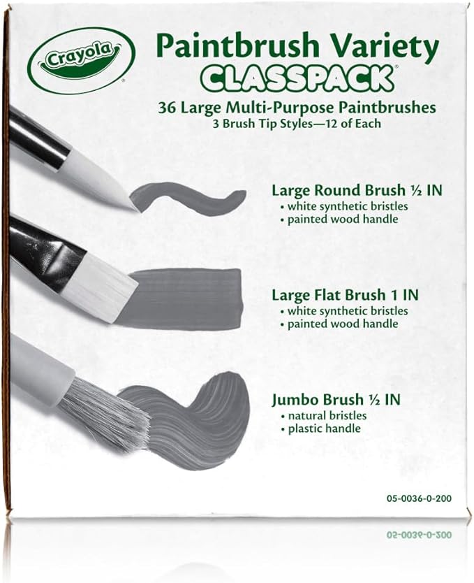 Crayola Paintbrush Variety Classpack (36ct), School Art Supplies for Kids, Flat & Round Paint Brushes for Toddlers & Classrooms, Easy Grip Handle