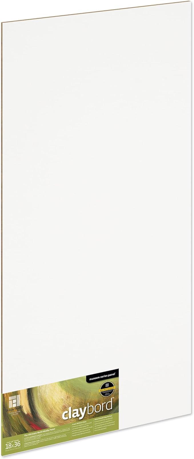 Ampersand Art Supply Claybord | 18" x 36" | 1/8" Flat Profile | Kaolin Clay Painting Panel for Acrylic, Ink, Watercolor & Mixed Media | Canvas & Paper Alternative