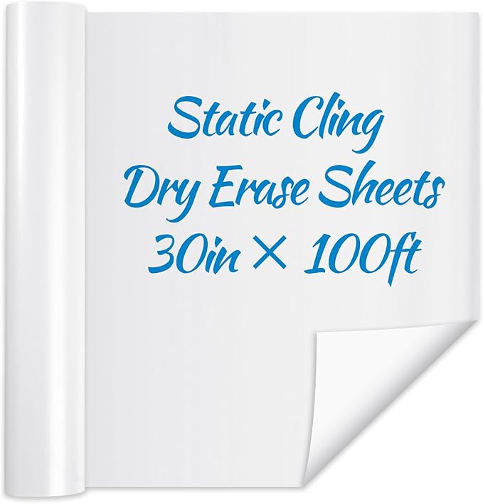 Lincia Static Cling Dry Erase Sheets, Removable Reusable Whiteboard Poster Paper for Wall, Portable White Board Dry Erase Wallpaper for School, Office Decor, Home and Art Projects (30in X 100ft)