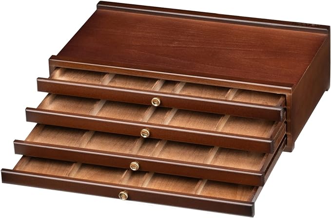 MEEDEN 4-Drawer Art Supply Storage Box - Large Capacity Multi-Function Beech-Wood Pencil Box with Drawer & Compartments for Organizing Pastels, Pencils, Pens, Markers, Brushes & Stamp, Walnut