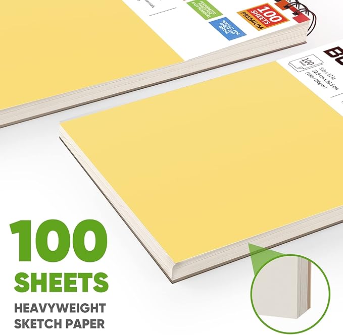 College Graduation Gifts, Nursing Student Essentials, Teacher Appreciation Gifts, Soucolor 9" x 12" Yellow Sketch Book, 1-Pack 100 Sheets Spiral Bound Drawing Paper