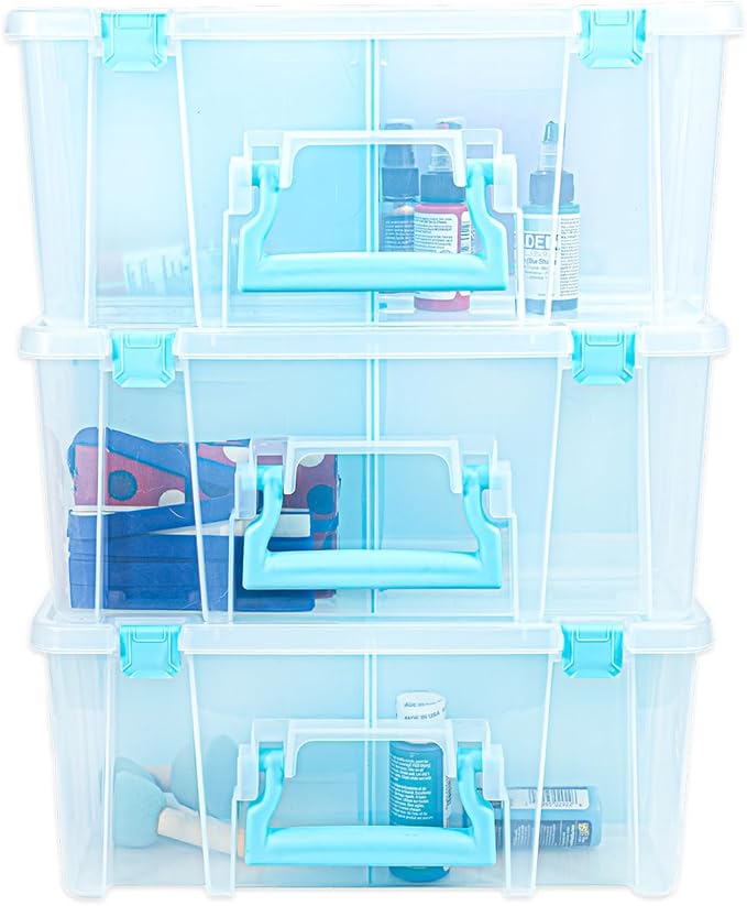 ArtBin 6990RH-AMZ Super Satchel Double Deep Compartment Box - Art Storage with 8 Removable Compartments, Smart Closure for Craft Supplies (Aqua- Pack of 3)
