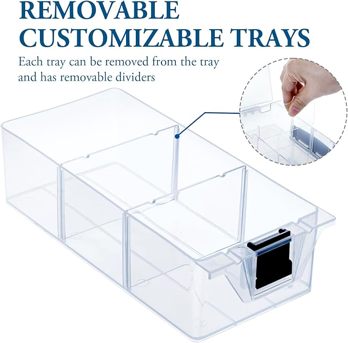 MyGift Single Add-on Tray for 11 Inch Clear Arts and Crafts Stackable Storage Box, Sewing Supplies Storage Organizer Case Accessory Optional Tray with Black Accents, 3 Drawers and Removable Dividers