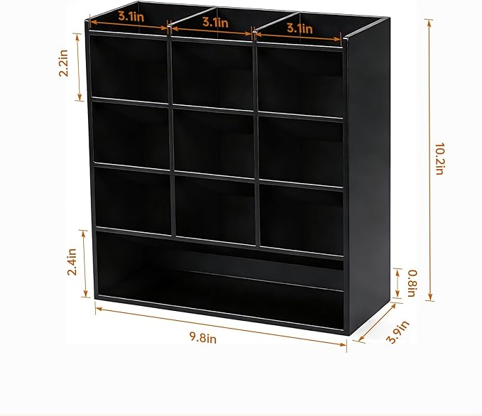 BEYGORM Acrylic Vertical Marker Organizer for 150 Markers with 13 Compartments, Angled Pen & Pencil Holder, Large Desk Stationery & Art Supply Storage for Office & School (10.2 x 9.8 x 4 Inch)