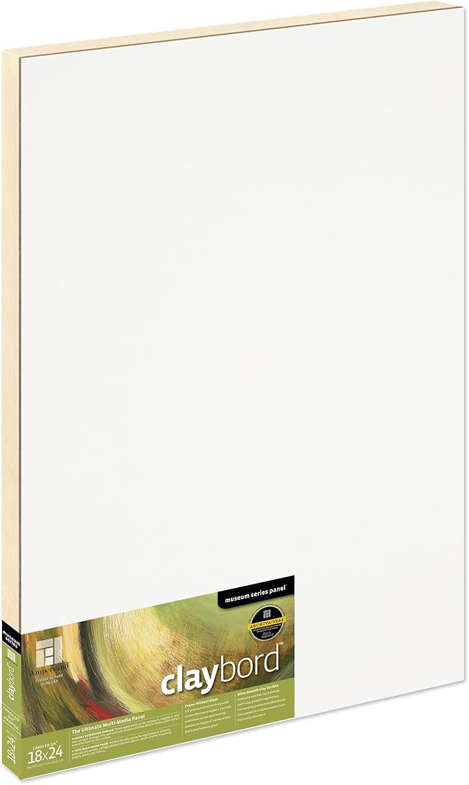 Ampersand Art Supply Claybord | 18" x 24" | 3/4" Cradled Profile | Kaolin Clay Painting Panel for Acrylic, Ink, Watercolor & Mixed Media | Canvas & Paper Alternative