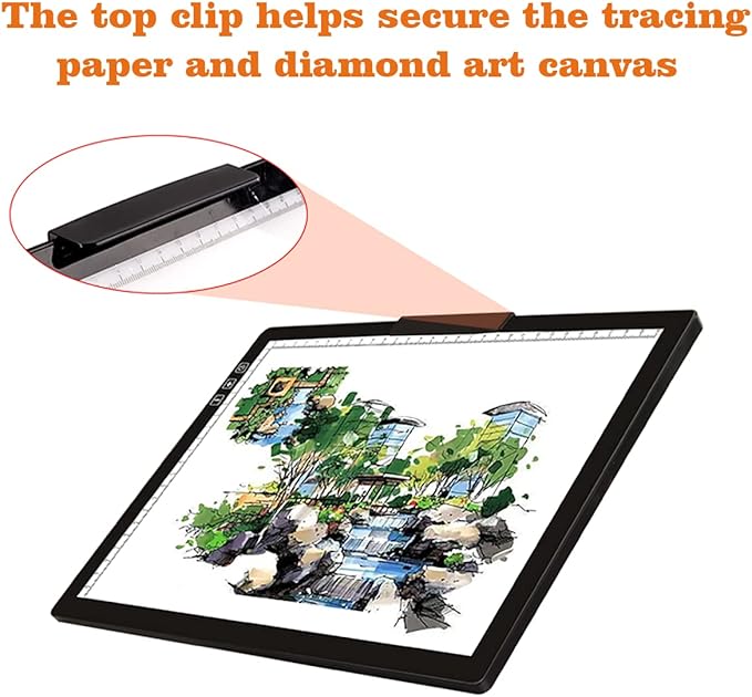YINGWOND Rechargeable A4 LED Light Pad with Padded Case, Tracing Light Box w/Riser Stands and Paper Clip, 6 Levels of Brightness, Type-c Cable, Wireless Diamond Painting Light Board