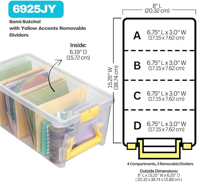 ArtBin 6925JY Semi Satchel with Yellow Accents Storage Container, Clear (Pack of 4)