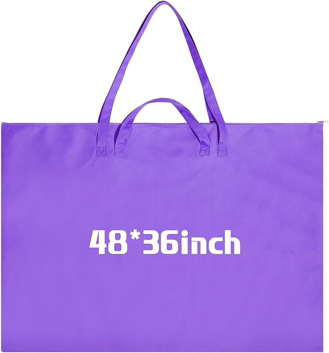 Abbylike 1 Pcs 48 x 36 Inch Art Portfolio Bag Large Size Art Supply Bag with Nylon Shoulder Waterproof Poster Board Painting Drawing Sketch Storage Carry Case for Artwork Gift Supplies (Purple)