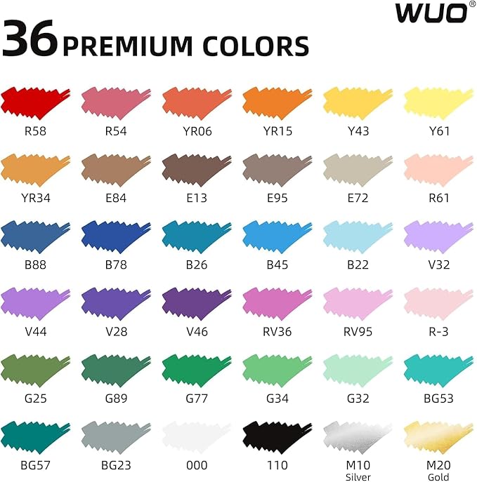 WUO 36 Colors Acrylic Paint Markers, Automatic Ink Control Brush Tip Pens, Water-Based No-Bleed Markers for Rock, Canvas, Wood, Glass, Ceramic, and DIY Art Supplies