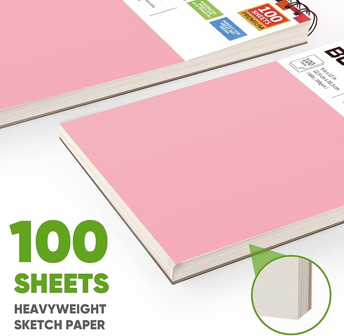 Soucolor Cute Sketchbook 9" x 12" for Women, 1-Pack 100 Sheets Spiral Notebook Drawing Pad, Pastel Art Supplies for Artists, Arts and Crafts Gifts Set for Adults