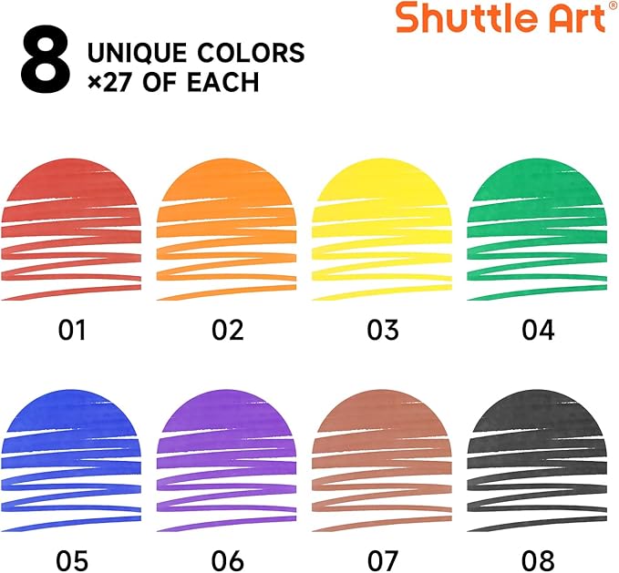 Shuttle Art 216 Pack Washable Markers, 8 Assorted Colors Broad Line Conical Tip Large Markers Bulk with a Box, Bonus Caps, Home Classroom School Supplies for Adults Students Teachers…