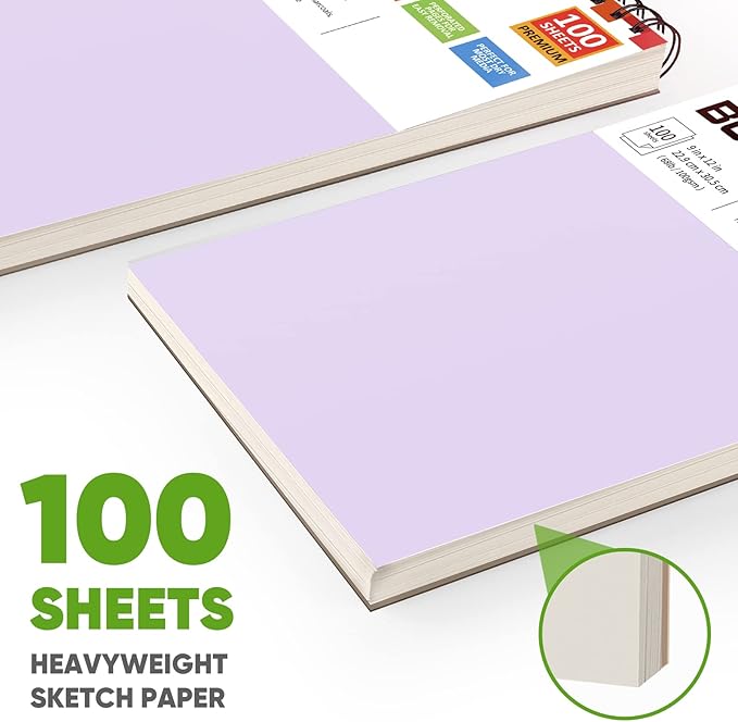 Soucolor 9" x 12" Sketch Book, Gifts for Women Morther, Birthday Gifts for Women, Thank You Gifts, Stocking Stuffers, 2 Packs 100-Sheets Each (68lb/100gsm) Drawing Pad