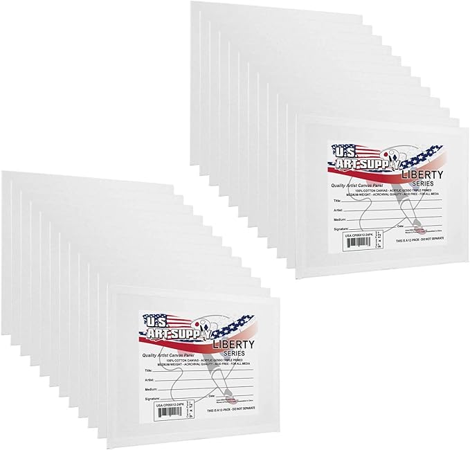 U.S. Art Supply 9 X 12 Inch Art Canvas Board Panels 24 Pack - 8 Ounce Heavyweight Cotton Acid Free Canvases for Painting Acrylics and Watercolor (1 Case of 24 Single Canvas Painting Panels)