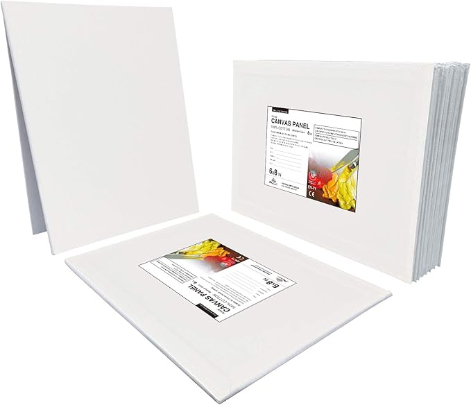 PHOENIX Small Painting Canvas Panels 6x8 Inch, 12 Value Pack - 8 Oz Triple Primed 100% Cotton Acid Free Canvas Boards for Painting, White Blank Flat Canvas Boards for Acrylic, Oil Paints