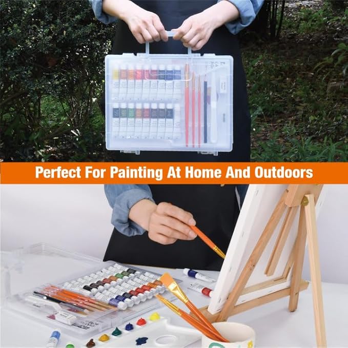 Artbreezing Acrylic Paint Set with Tabletop Easel, Acrylic Paints, Canvases, Brushes, Apron, Storage Box, All-in-One Giftable Art Set for All Skill Levels, Ideal for Adults, Kids,Total 31-piece.