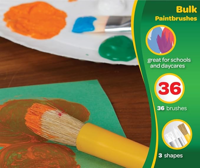 Crayola Paintbrush Variety Classpack (36ct), School Art Supplies for Kids, Flat & Round Paint Brushes for Toddlers & Classrooms, Easy Grip Handle