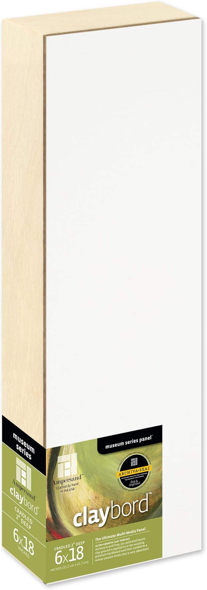 Ampersand Art Supply Claybord | 6" x 18" | 2" Cradled Profile | Kaolin Clay Painting Panel for Acrylic, Ink, Watercolor & Mixed Media | Canvas & Paper Alternative
