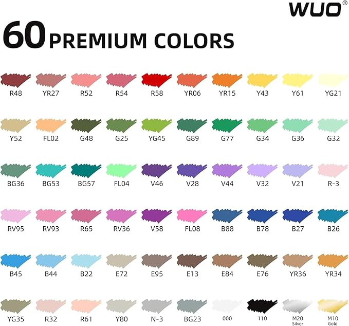 WUO 60 Colors Acrylic Paint Markers, High Opacity Automatic Ink Control Brush Tip Pens, Water-Based No-Bleed Markers for Rock, Canvas, Wood, Glass, Ceramic, and DIY Art Supplies