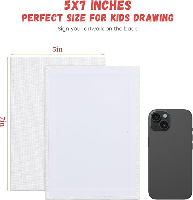 Simetufy 64 Pack 5x7 inch Flat Canvas Boards for Kids Painting, Small Canvas Panels Blank- Gesso Primed Acid-Free 100% Cotton for Acrylics Oil Watercolor Tempera Paints