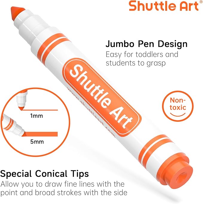 Shuttle Art 216 Pack Washable Markers, 8 Assorted Colors Broad Line Conical Tip Large Markers Bulk with a Box, Bonus Caps, Home Classroom School Supplies for Adults Students Teachers…