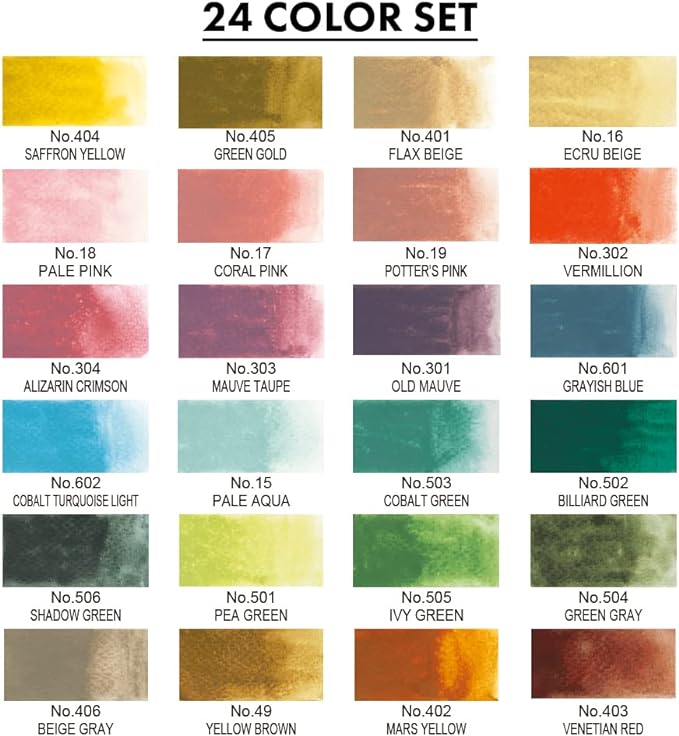 Kuretake GANSAI TAMBI Watercolor Paint Set 24 Colors II - Art Nouveau, Professional-Quality Art Supplies for Artists Adult Painting Sketching, Non-Toxic, Made in Japan