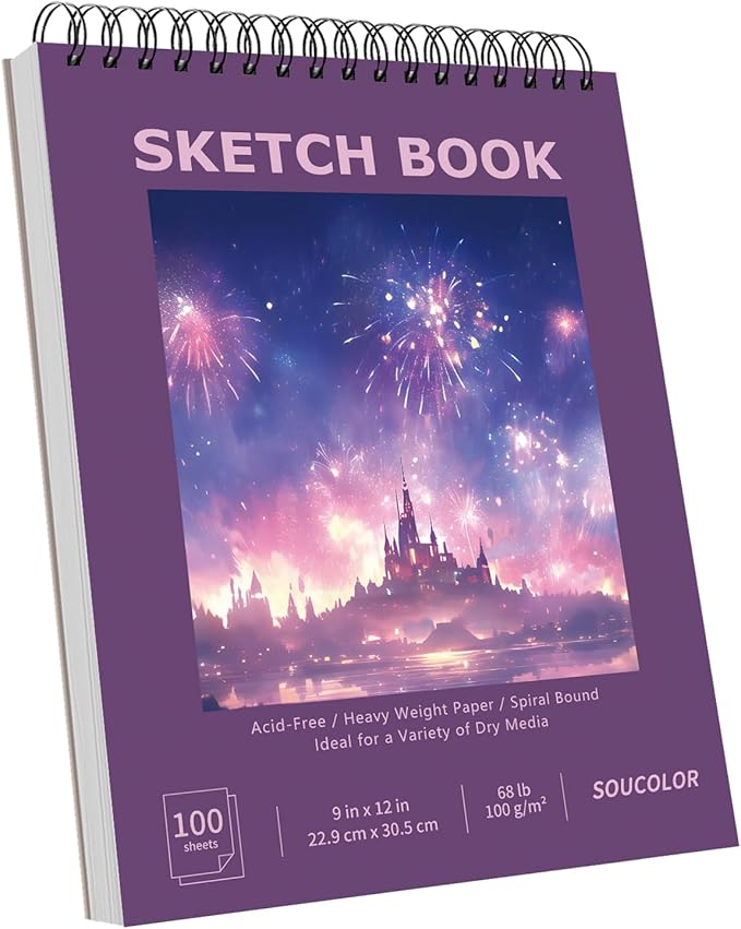 Soucolor 9"x12" Sketch Book for Women Sketch Book, 100 Sheets (68lb/100gsm) Drawing Paper, Art Supplies for Kids, 1-Pack Art School Supplies