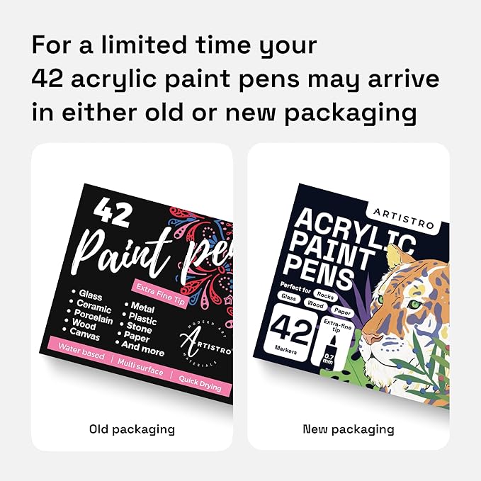 ARTISTRO 42 Acrylic Paint Markers, Paint Pens, Drawing Markers for Textile, Rock, Glass, Wood, Paper, Ceramic, Canvas, DIY - Art Supplies Kit for Kids and Adults (Extra Fine Tip)