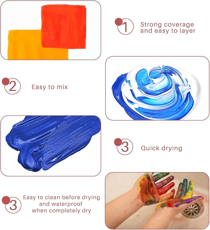 Artecho 48 Colors Acrylic Paint Set (2oz/59ml) with 12 Brushes, Craft Paints for Canvas, Wood, Rock Painting & Fabric, Rich Pigment Non Toxic Art Supplies for Artists & Beginners