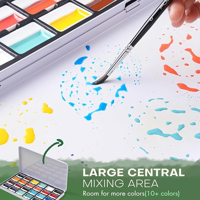 Fuumuui 24 Opaque Semi-Moist Watercolor Paint Set, Vivid Bright Professional Art Supplies with Strong Pigments & Coverage, for Artists Beginner Painters Amateur Hobbyists Painting