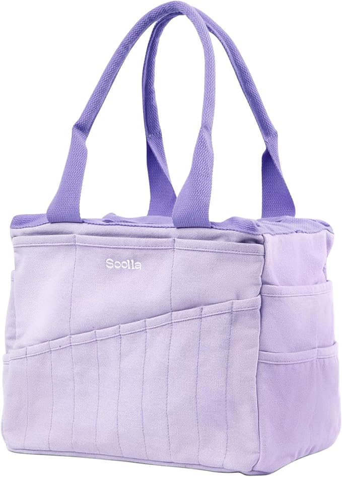 Soolla Studio Bag - World's Most Loved Art Supply & Pottery Tool Bag, Washable, Over 30 Pockets, 10 Premium Colors, Canvas Tote, Craft Organizer, Sewing, Knitting, Adults, Students, Kids (Lilac Love)