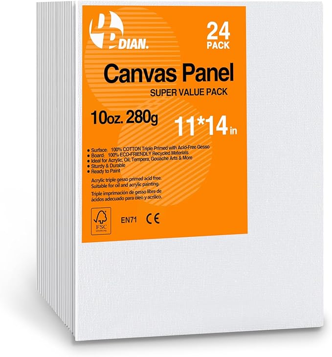 Canvas Boards for Painting 11x14 Inch, 24-Pack Bulk Canvas Value Pack - Blank Paint Canvas Panels for Acrylic, Oil, Watercolor, Tempera, Gouache