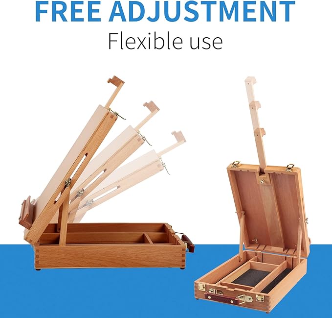 Falling in Art Wooden Tabletop Easel, Beech Wood Sketchbox Desktop Easel for Painting, Portable Art Drawing Easel for Beginners and Professionals