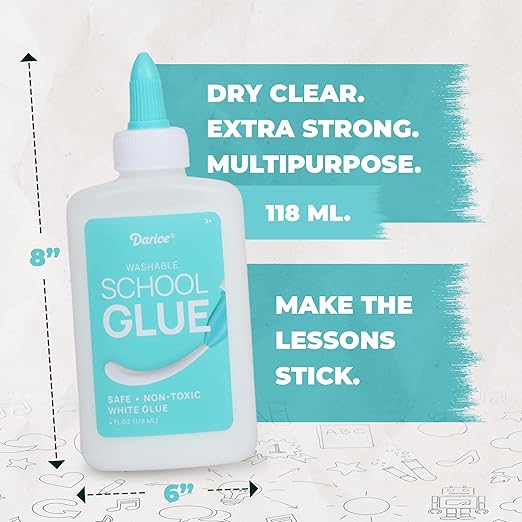 Darice Washable School Glue 4oz - 48 -Pack White Liquid Glues for Kids - Extra-Strong Great for Slime, Arts and Crafts - Back to School Supplies Glue Bottle with Adjustable Twist Closure