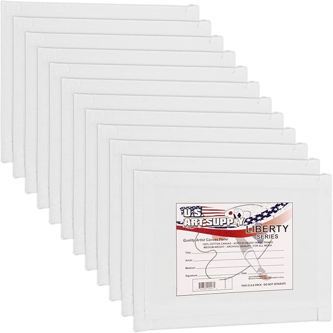 U.S. Art Supply 4 X 6 Inch Art Canvas Board Panels 12 Pack - 8 Ounce Heavyweight Cotton Acid Free Canvases for Painting Acrylics and Watercolor (1 Case of 12 Single Canvas Painting Panels)