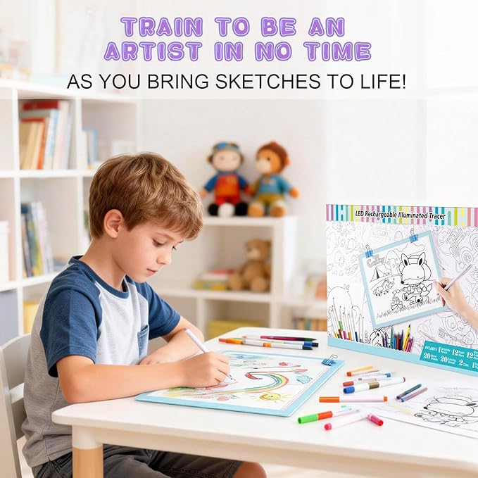 Light Up Tracing Board Kits Blue, 15" Writing Tracer Pad for Kids Ages 3-12, Drawing Tablet Supplies for Diamond Art Painting Accessories, Sketching Light Box Table for Boys Adults Holiday Gift Toys
