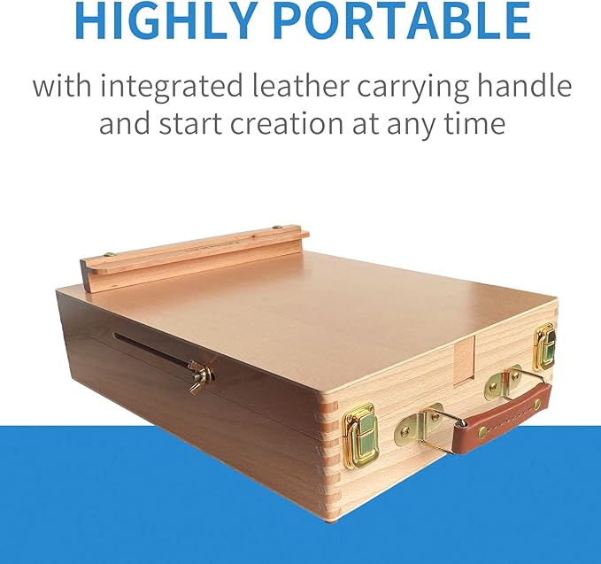 Falling in Art Wooden Tabletop Easel, Beech Wood Sketchbox Desktop Easel for Painting, Portable Art Drawing Easel for Beginners and Professionals