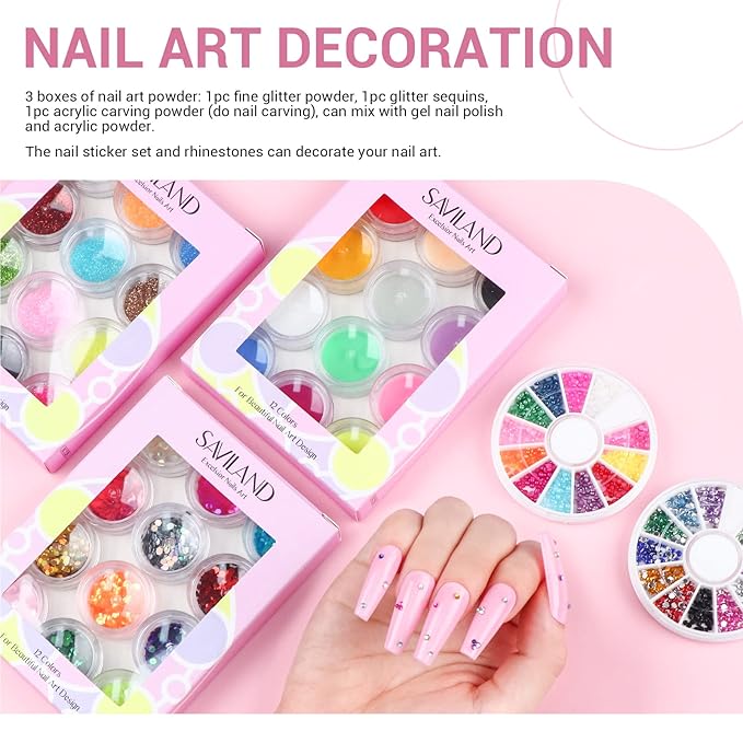 SAVILAND Acrylic Nail Kit with Drill: Professional Nails Kit Acrylic Set with Everything U V Light Nail Art Brush Glitter Powder Nail Stuff for Home DIY Salon Use Christmas Gift Set