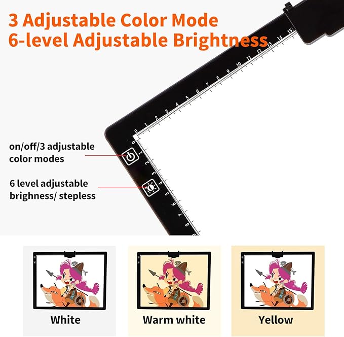 YINGWOND Wireless Rechargeable A3 LED Light Pad w/Built-in Foldable Stand, 3 Color Tone, 6 Levels of Brightness, Battery Powered Evenly Illuminated Light Box for Tracing Drawing and Diamond Painting
