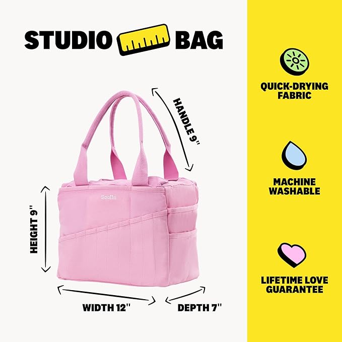 Soolla Studio Bag: Craft Organizer & Pottery Tool Bag, Washable Art Supply Tote, Knitting Yarn, Crochet Projects, 30 Pockets, 20+ Canvas Colors, Artist Gift for Adults (Flirty Flamingo)