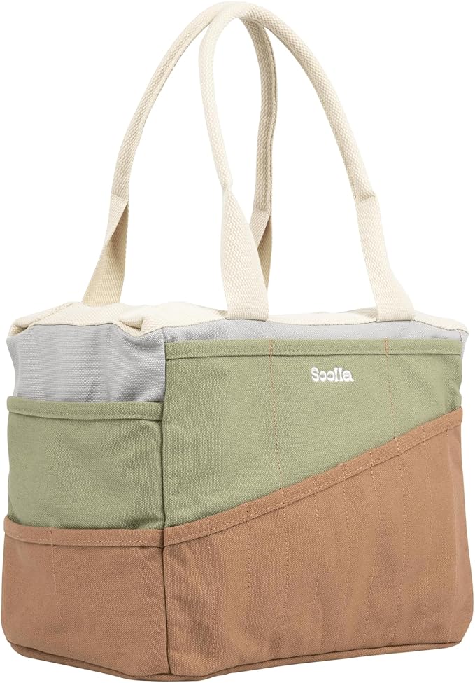 Soolla Studio Bag: Pottery Tool Bag & Art Supply Storage Organizer, Washable Craft Tote, Knitting Yarn, Crochet Projects, 30 Pockets, 25+ Colors, Canvas, Artist Gift for Students & Adults (Good Earth)