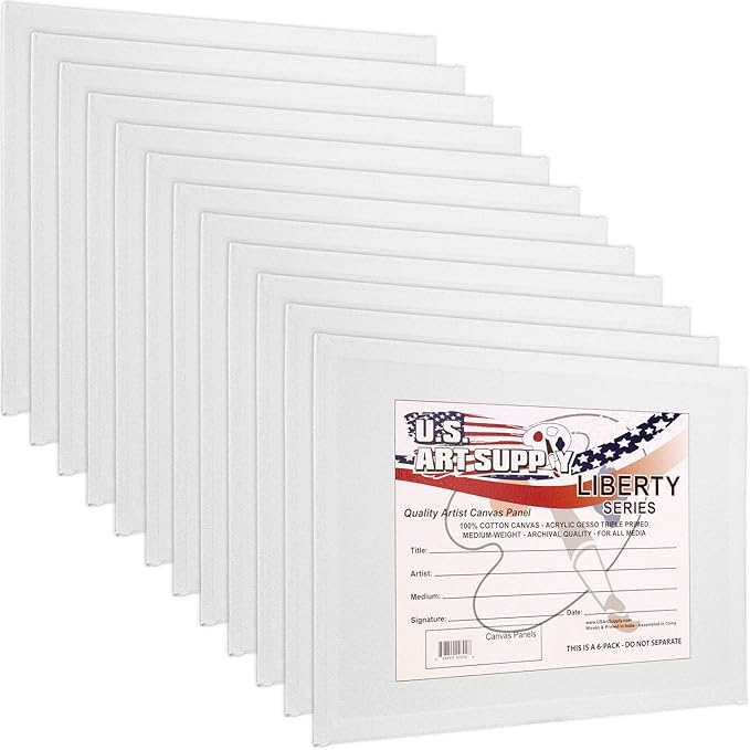 U.S. Art Supply 11 X 14 Inch Art Canvas Board Panels 12 Pack - 8 Ounce Heavyweight Cotton Acid Free Canvases for Painting Acrylics and Watercolor (1 Case of 12 Single Canvas Painting Panels)