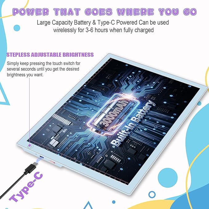 Light Up Tracing Board Kits Blue, 15" Writing Tracer Pad for Kids Ages 3-12, Drawing Tablet Supplies for Diamond Art Painting Accessories, Sketching Light Box Table for Boys Adults Holiday Gift Toys
