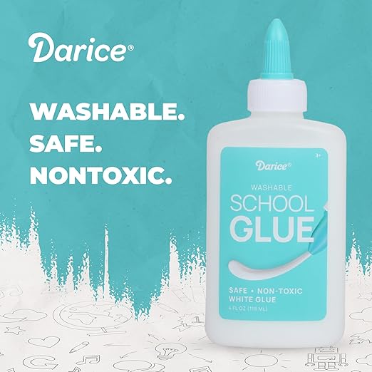 Darice Washable School Glue 4oz - 24-Pack White Liquid Glues for Kids - Extra-Strong for Slime, Arts and Crafts, Back to School Supplies - Glue Bottle with Adjustable Twist Closure