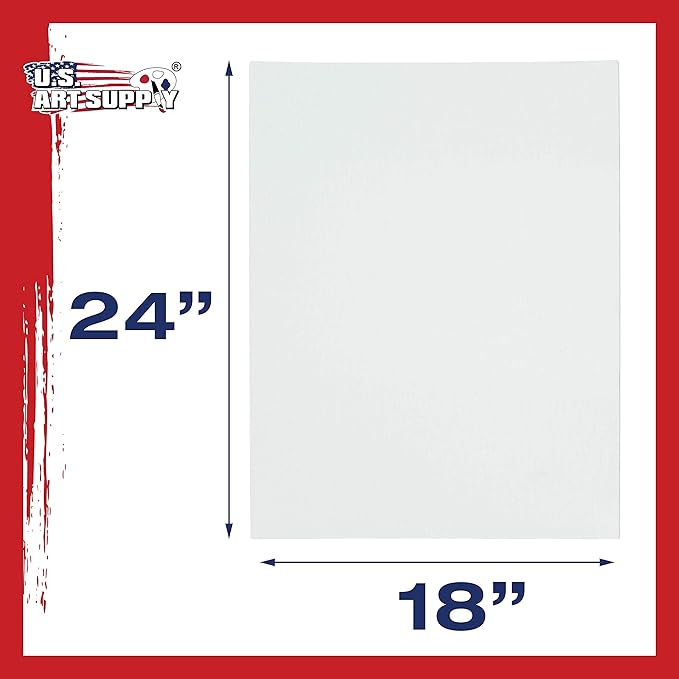 U.S. Art Supply 18 X 24 Inch Art Canvas Board Panels 12 Pack - 8 Ounce Heavyweight Cotton Acid Free Canvases for Painting Acrylics and Watercolor (1 Case of 12 Single Canvas Painting Panels)