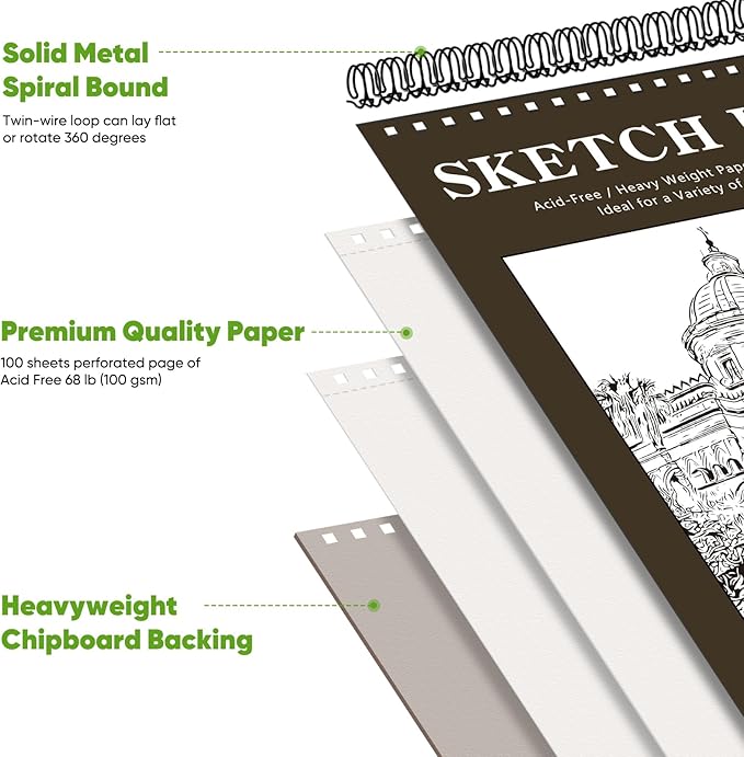 Soucolor 9" x 12" Sketch Book 100 Sheets, Acid Free (68lb/100gsm) Artist Drawing Paper Book Painting Sketching Pad, Classroom Must Haves Supplies for Teacher Student, Back to School Supplies