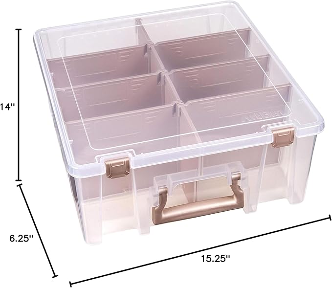 ArtBin 6990RK Super Satchel Double Deep, Portable Art & Craft Organizer with Handle, [1] Plastic Storage Case, Clear with Rose Gold Accents