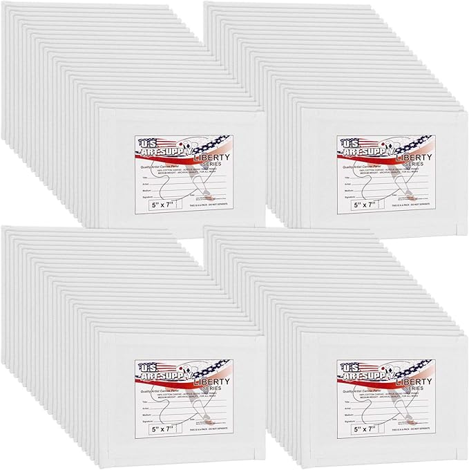 U.S. Art Supply 5 X 7 Inch Art Canvas Board Panels 96 Pack - 8 Ounce Heavyweight Cotton Acid Free Canvases for Painting Acrylics and Watercolor (1 Case of 96 Single Canvas Painting Panels)
