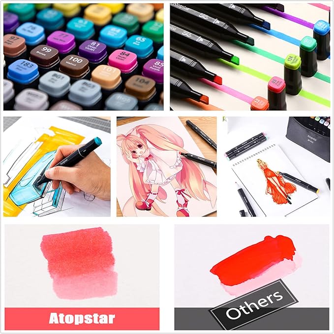 ATOPSTAR 168 Colors Alcohol Markers Artist Drawing Dual Tip Marker Pen for Adult Coloring Painting Supplies Perfect for Kids Boys Girls Students Adult(168 Black Shell)